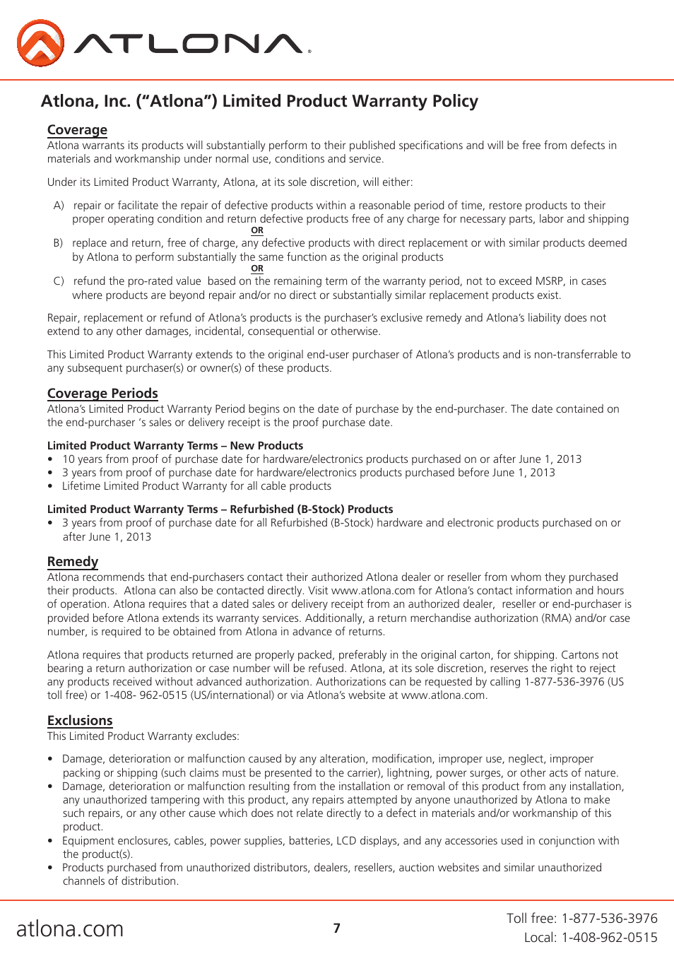 Atlona AT DIS7 PROHD V2 User Manual | Page 7 / 8