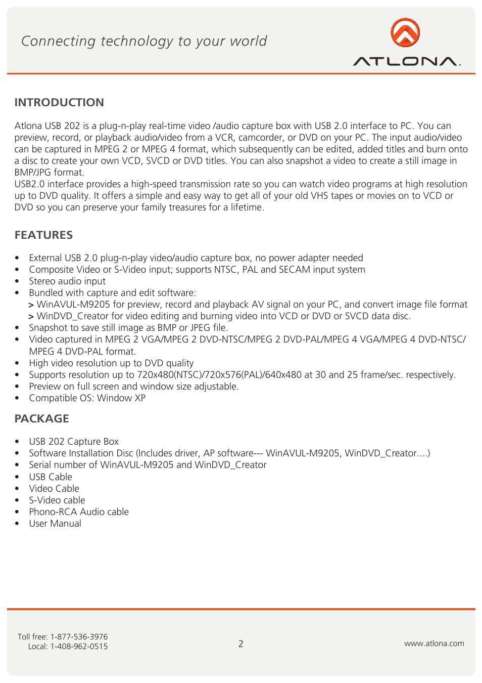 Atlona USB 202 User Manual | Page 2 / 26