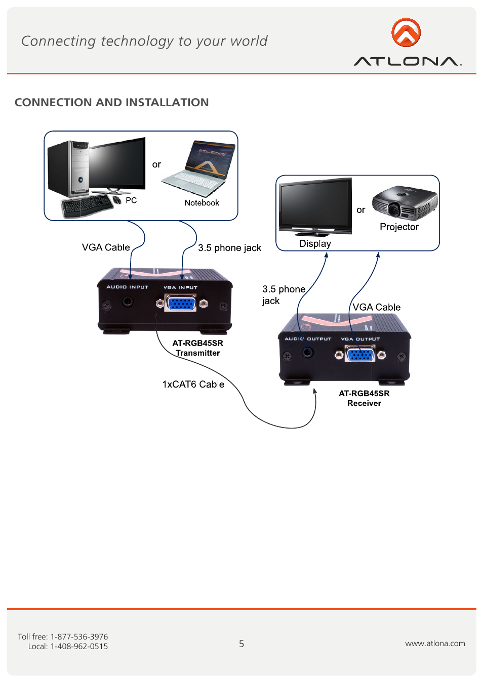 Connection and installation | Atlona RGB45SR User Manual | Page 6 / 9