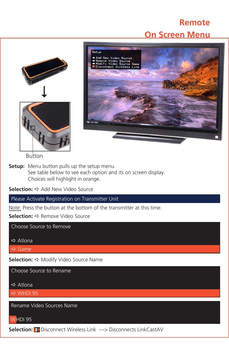 Remote on screen menu | Atlona Lc2 User Manual | Page 11 / 12