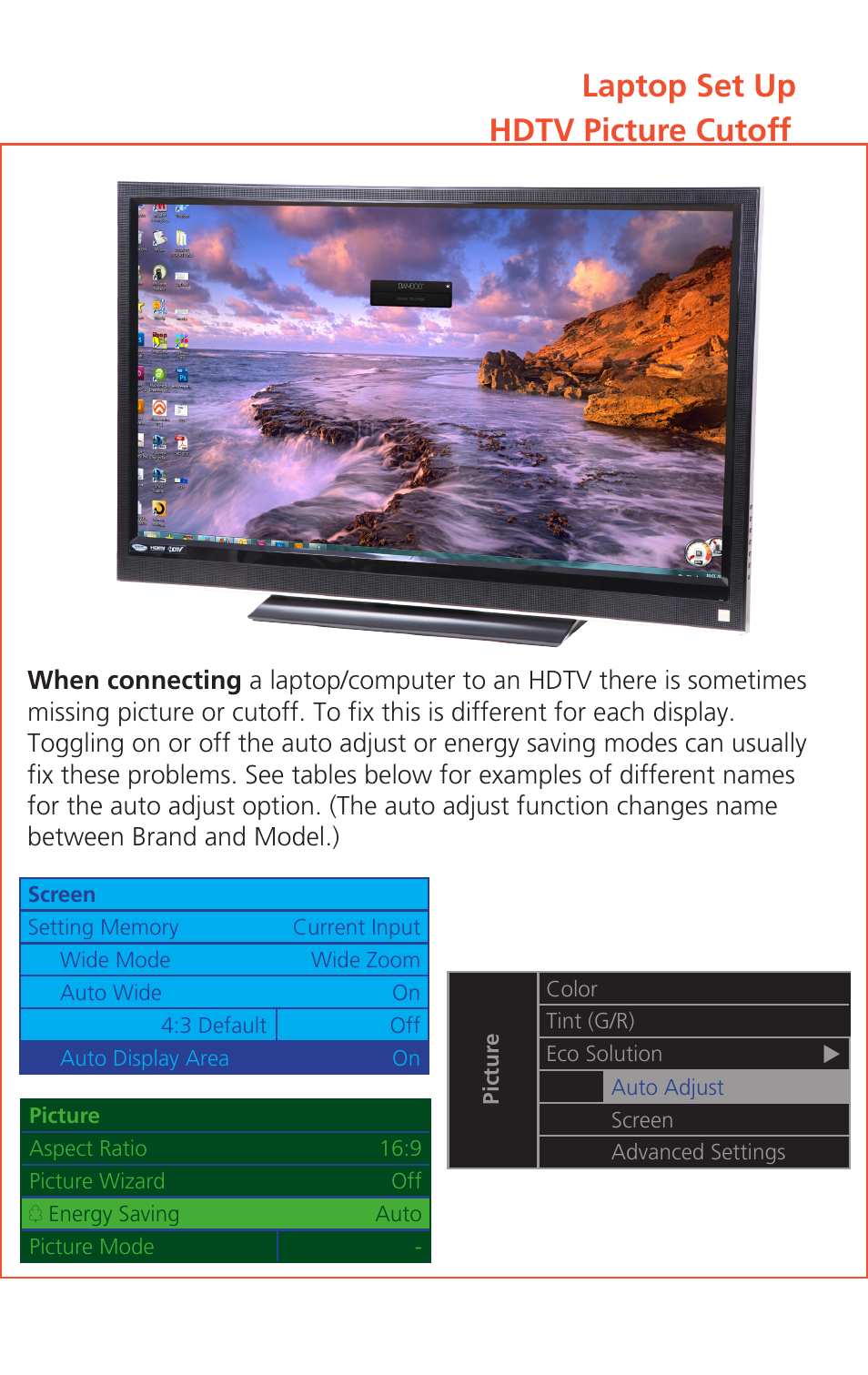 Laptop set up hdtv picture cutoff | Atlona Lc2 User Manual | Page 9 / 12
