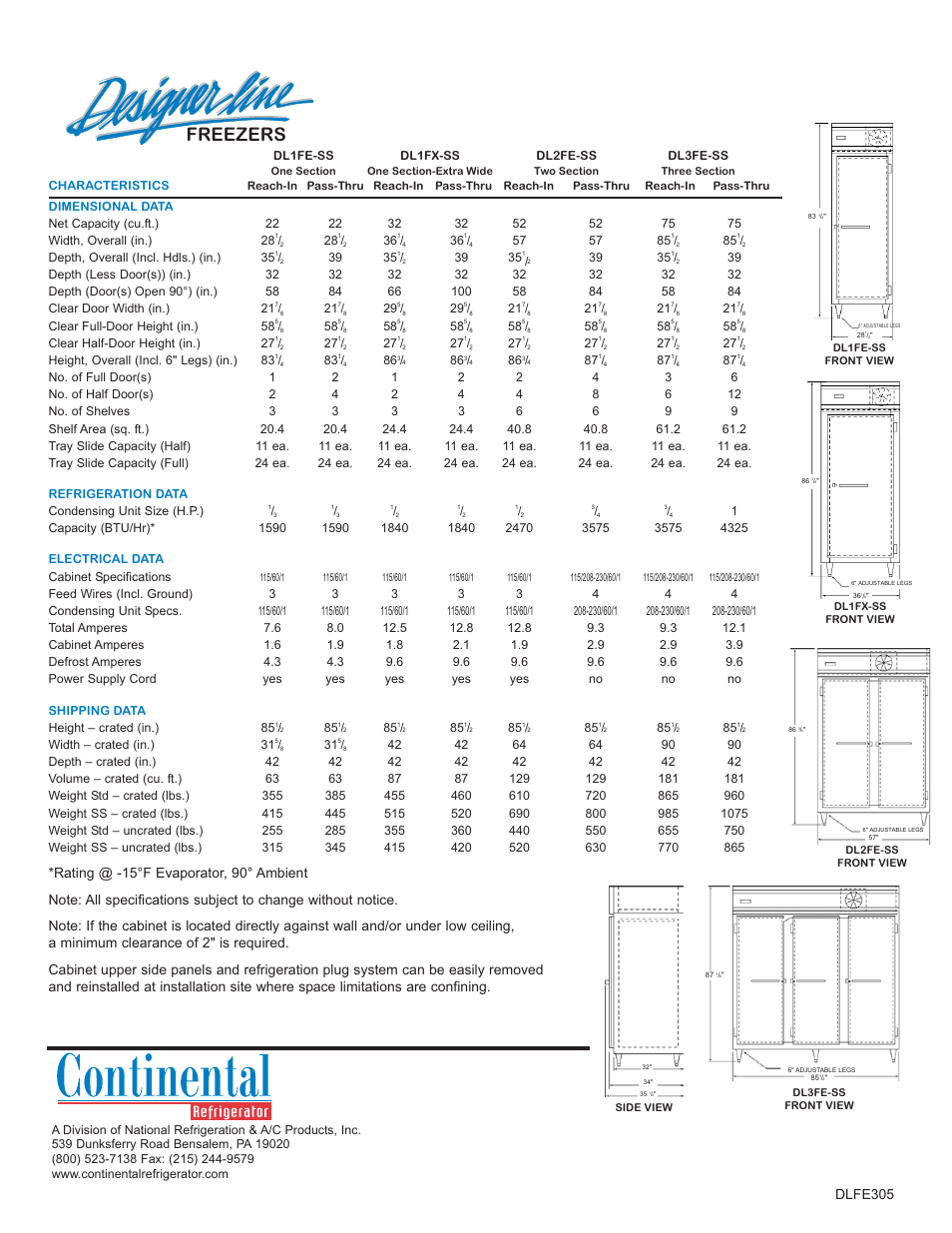 Freezers, Dlfe305 | Continental Refrigerator DL2FE-SS User Manual | Page 2 / 2