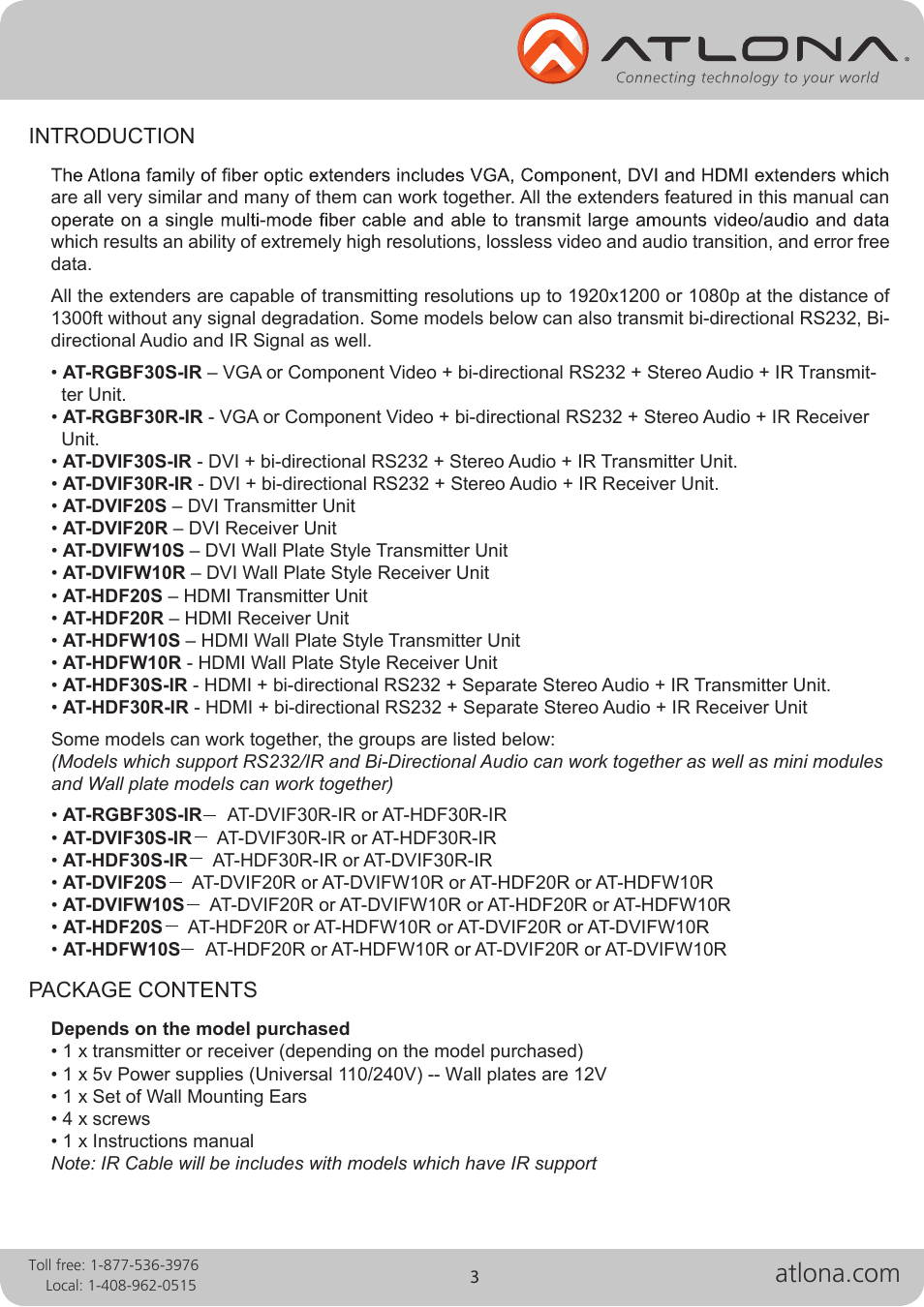 Atlona Fiber User Manual | Page 3 / 13