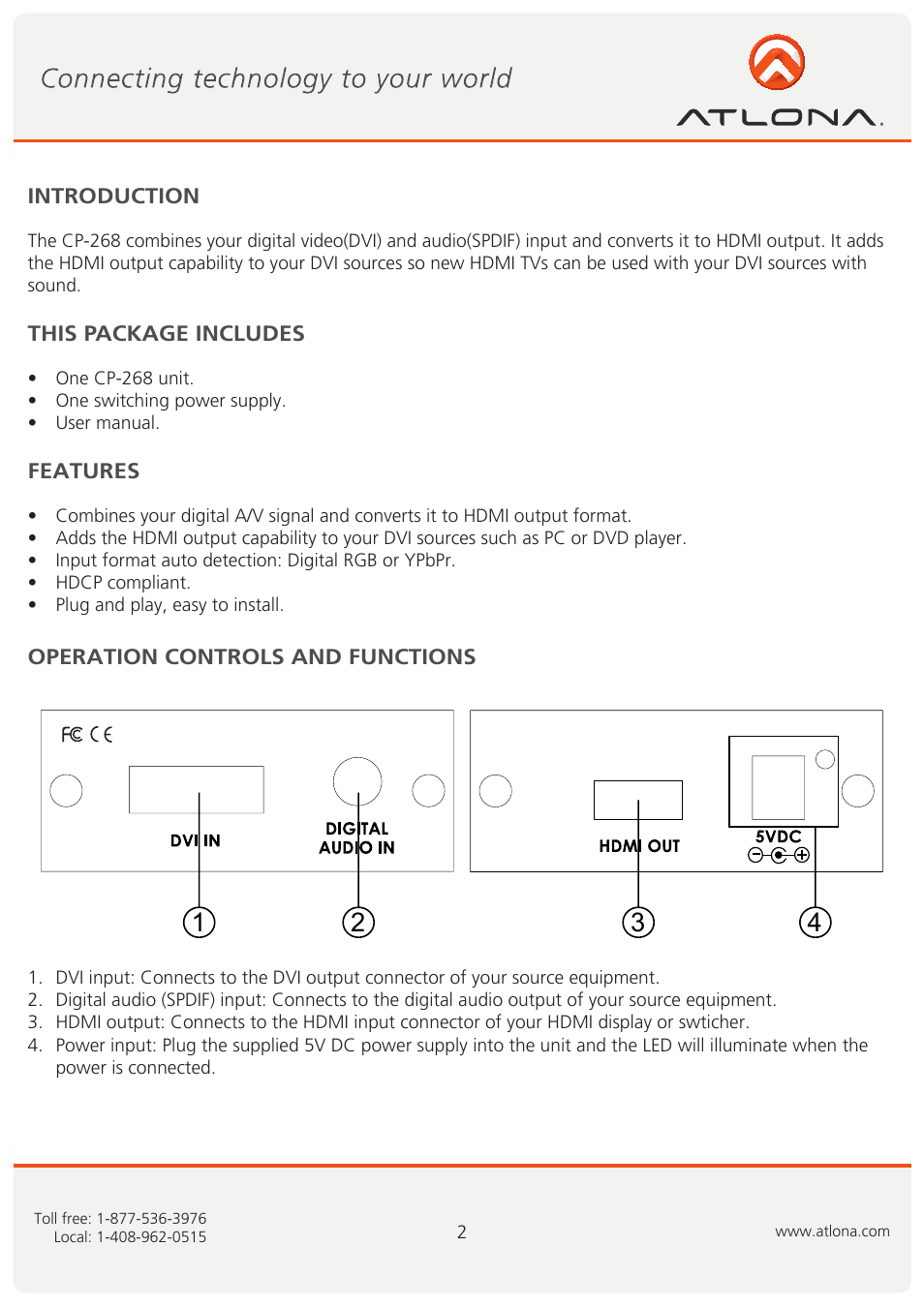 Atlona CP 268 User Manual | Page 2 / 9