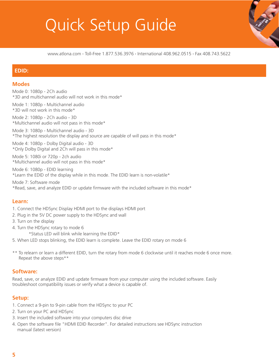 Quick setup guide | Atlona HDMI User Manual | Page 6 / 9