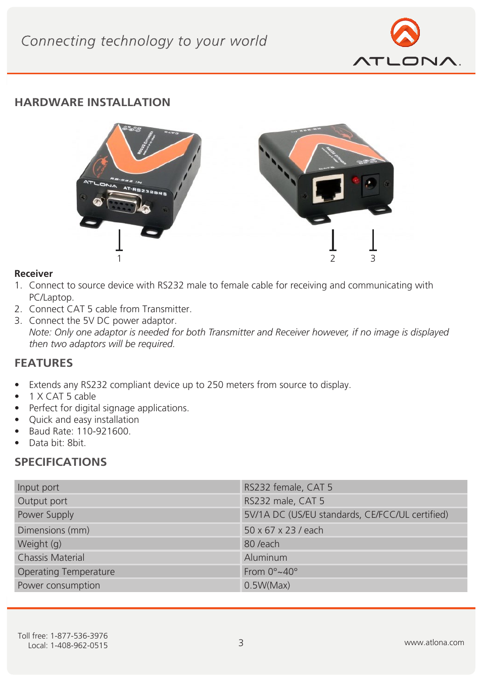 Atlona ATRS232SRS User Manual | Page 4 / 8