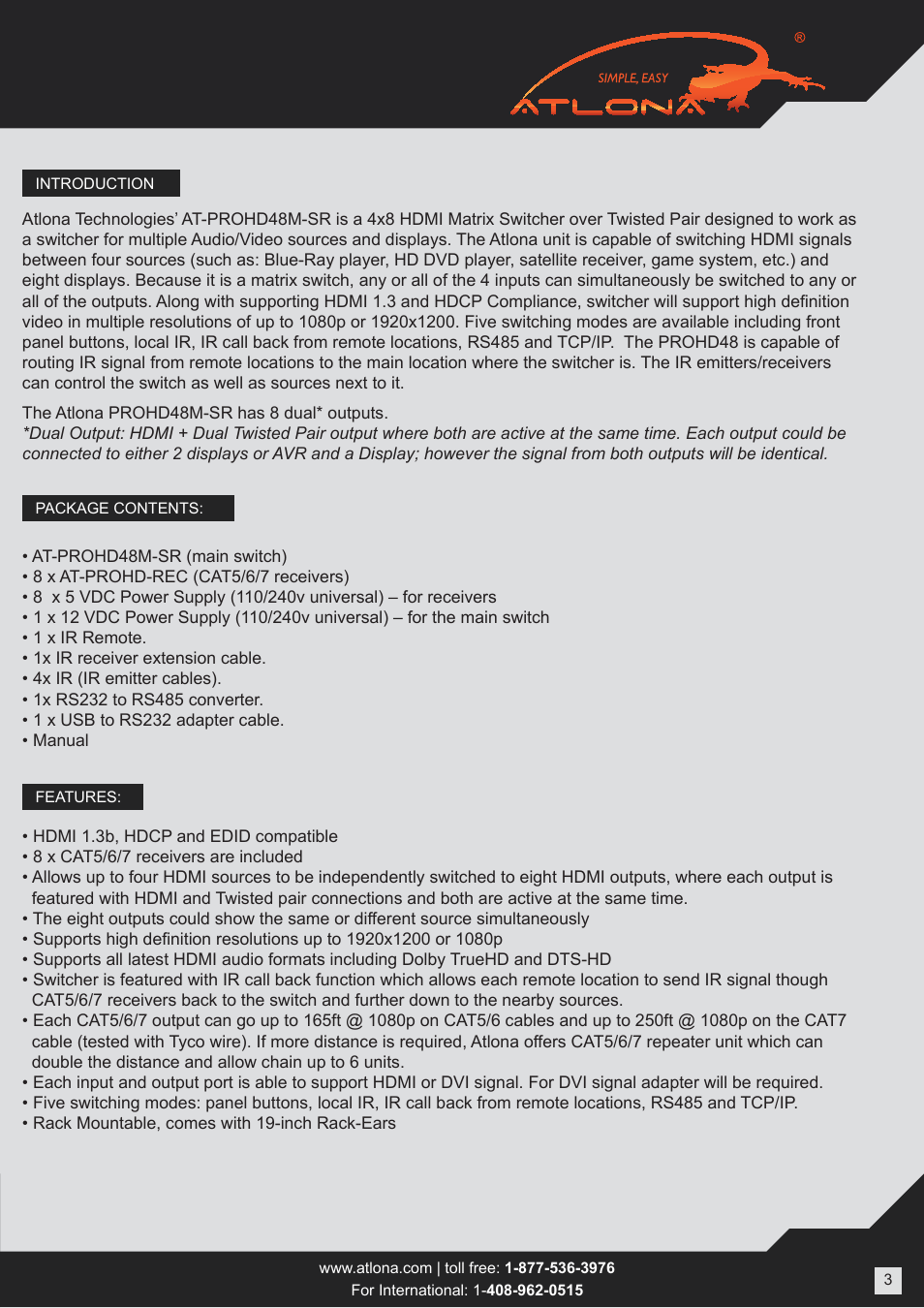 Atlona ATPROHD48M SR User Manual | Page 3 / 13