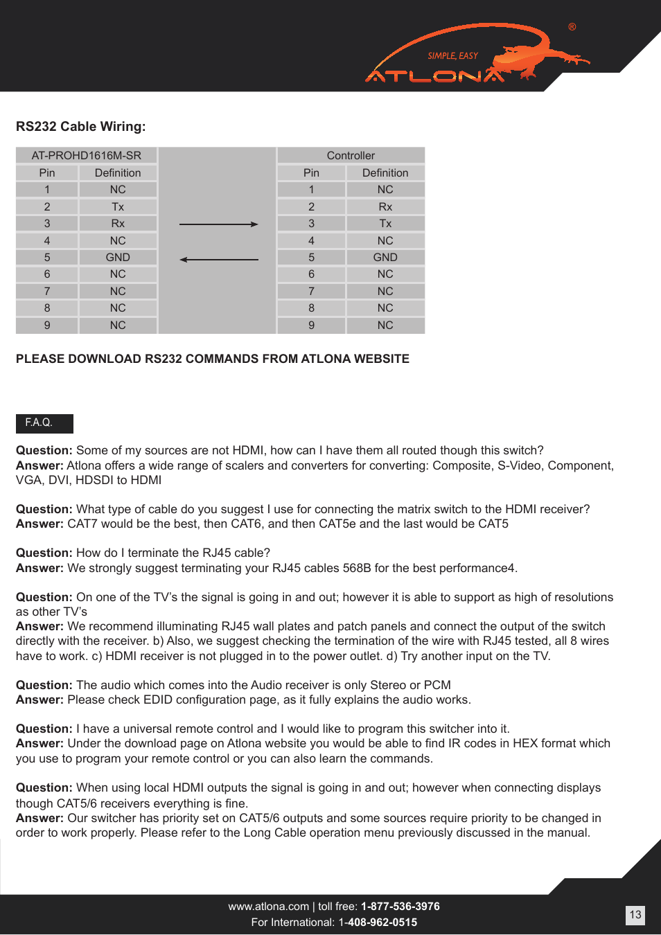 Atlona ATPROHD1616M SR User Manual | Page 13 / 16