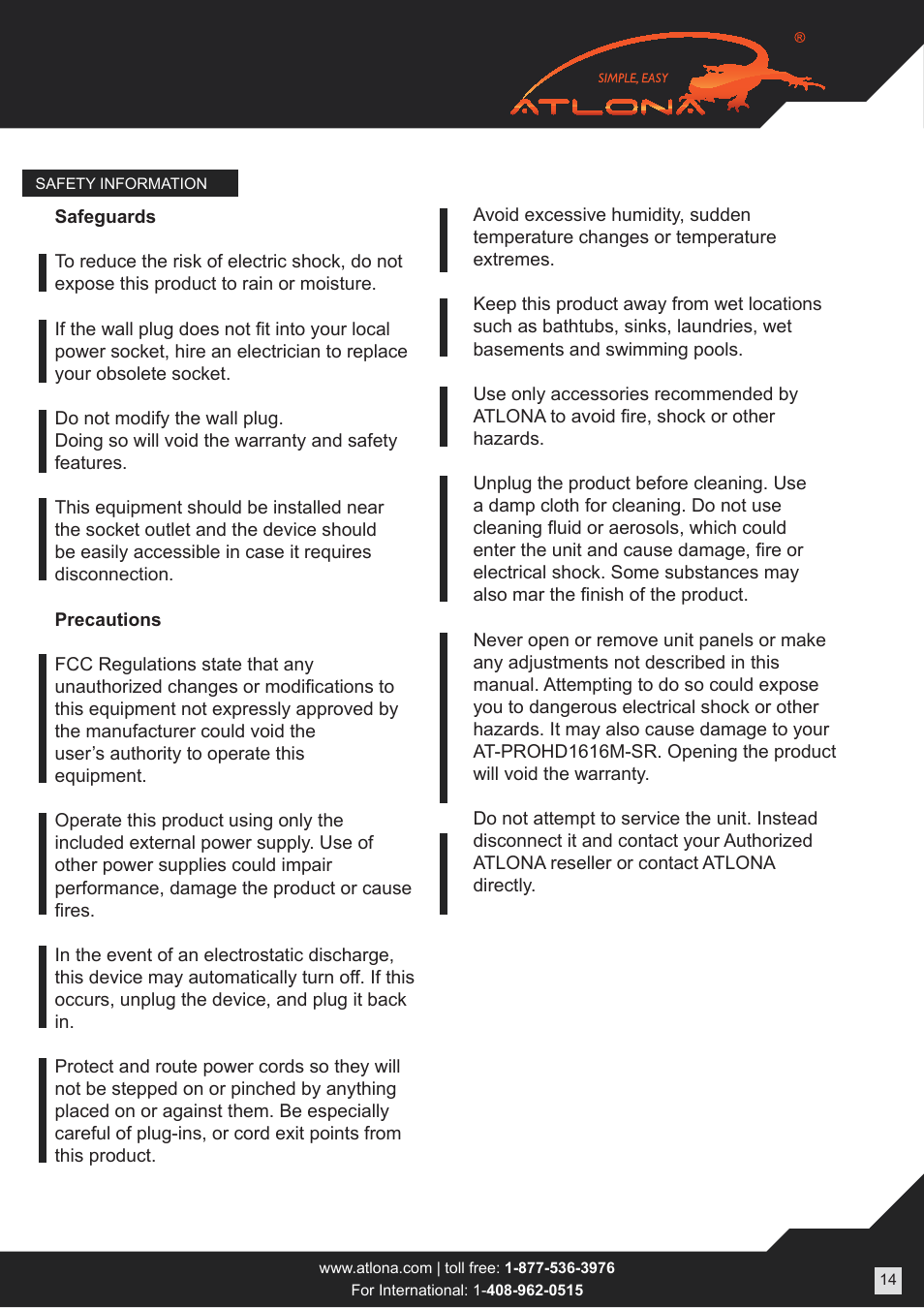 Atlona ATPROHD1616M SR User Manual | Page 14 / 16