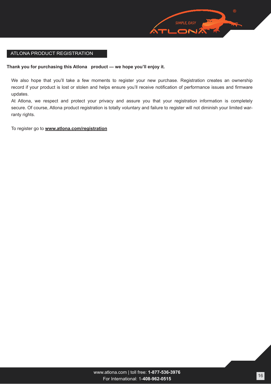 Atlona ATPROHD1616M SR User Manual | Page 16 / 16