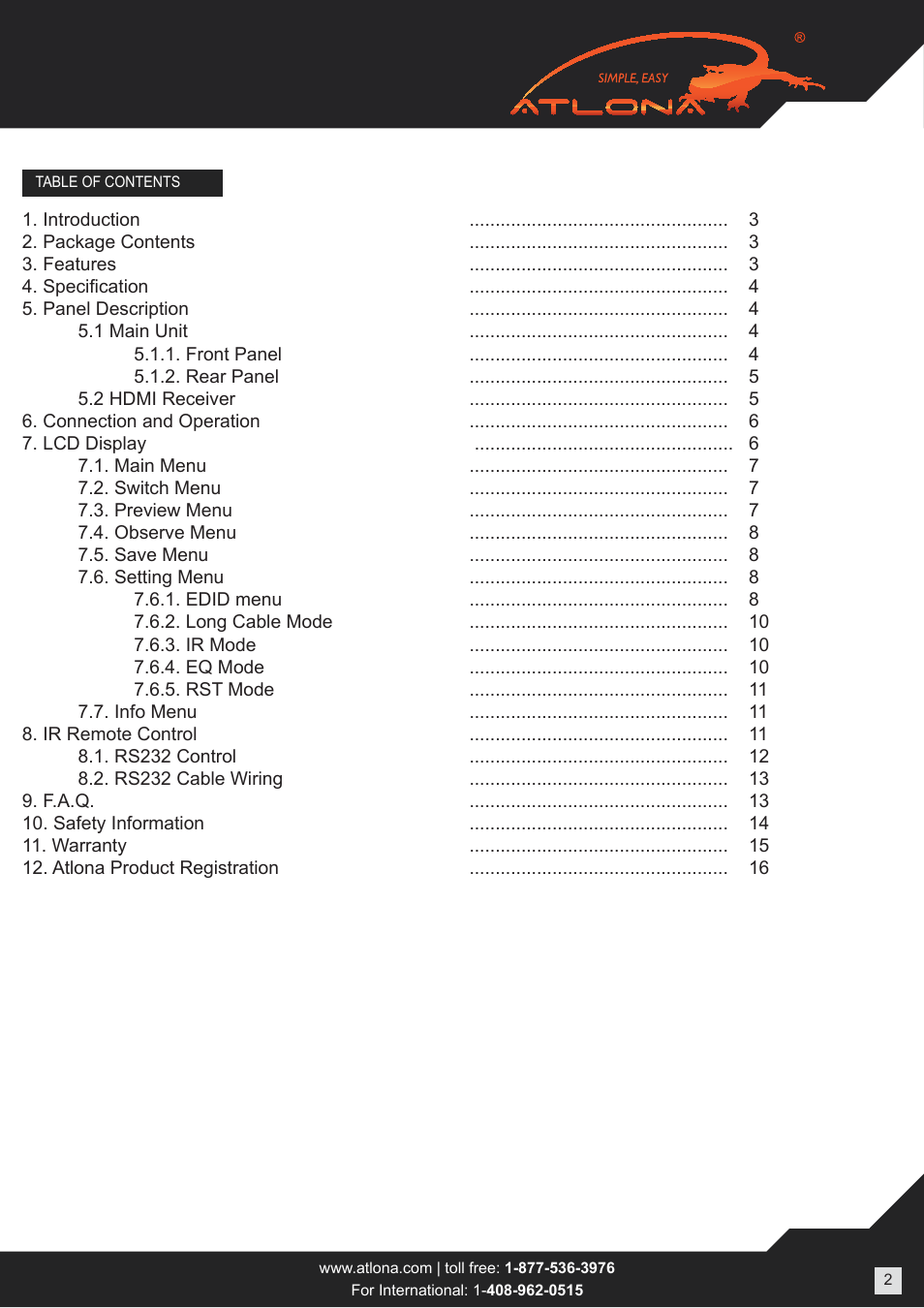 Atlona ATPROHD1616M SR User Manual | Page 2 / 16