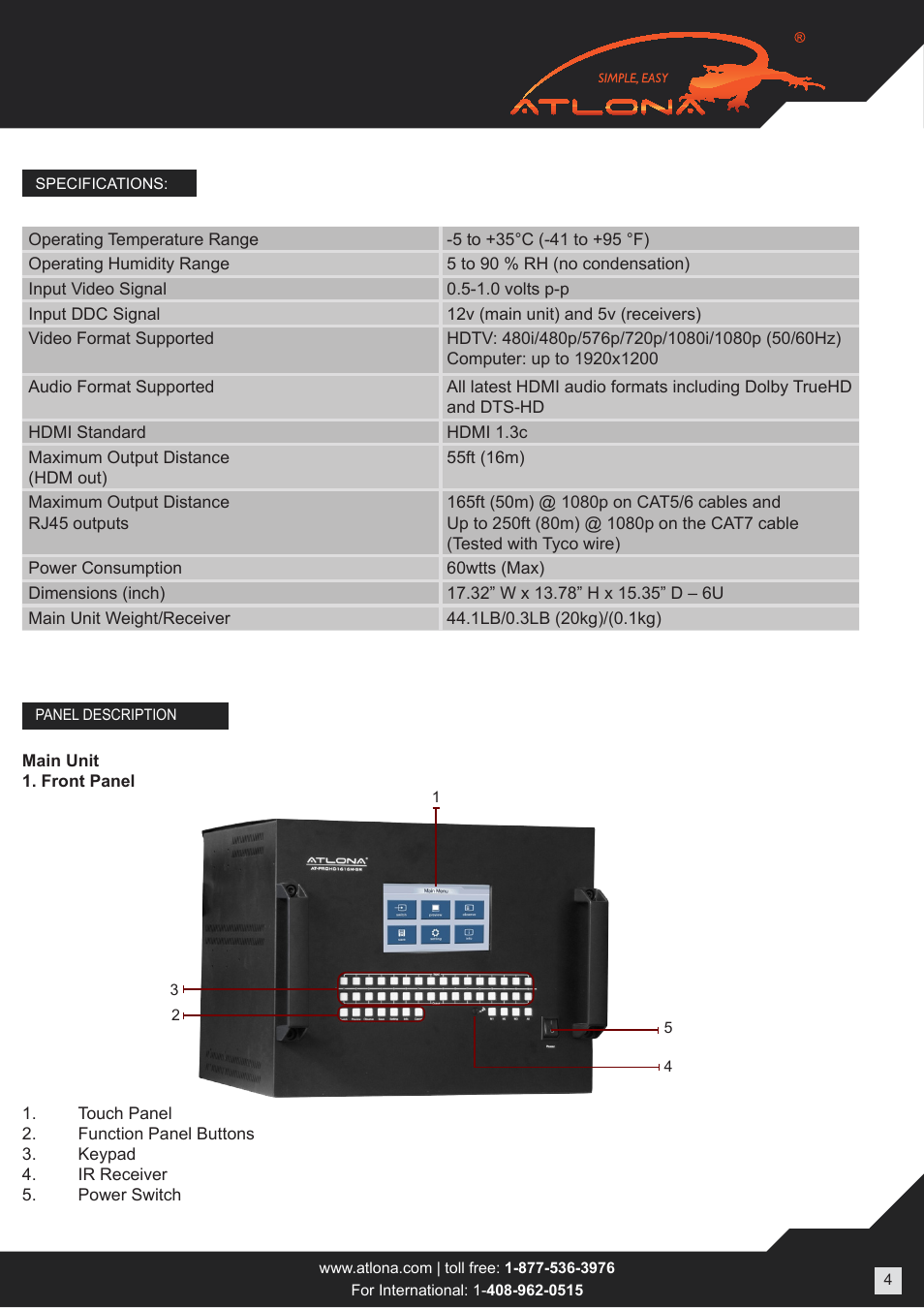 Atlona ATPROHD1616M SR User Manual | Page 4 / 16