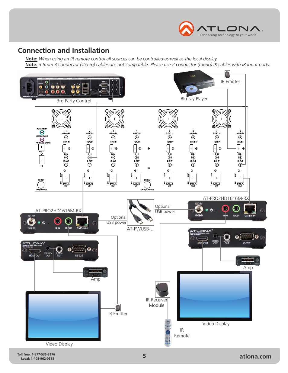 Connection and installation | Atlona ATPRO2HD1616M RX User Manual | Page 5 / 8