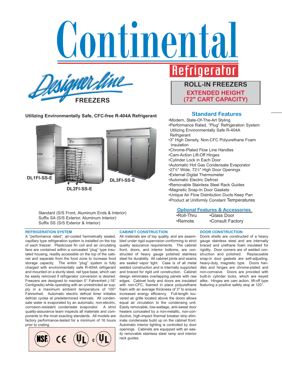 Continental Refrigerator Designer Line DL1FI-SS-E User Manual | 2 pages