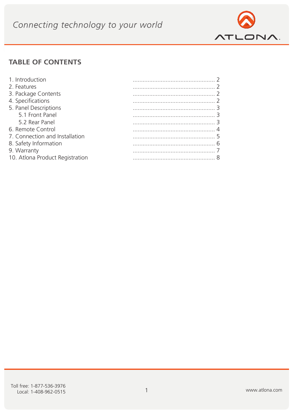 Atlona ATHD580 User Manual | Page 2 / 9