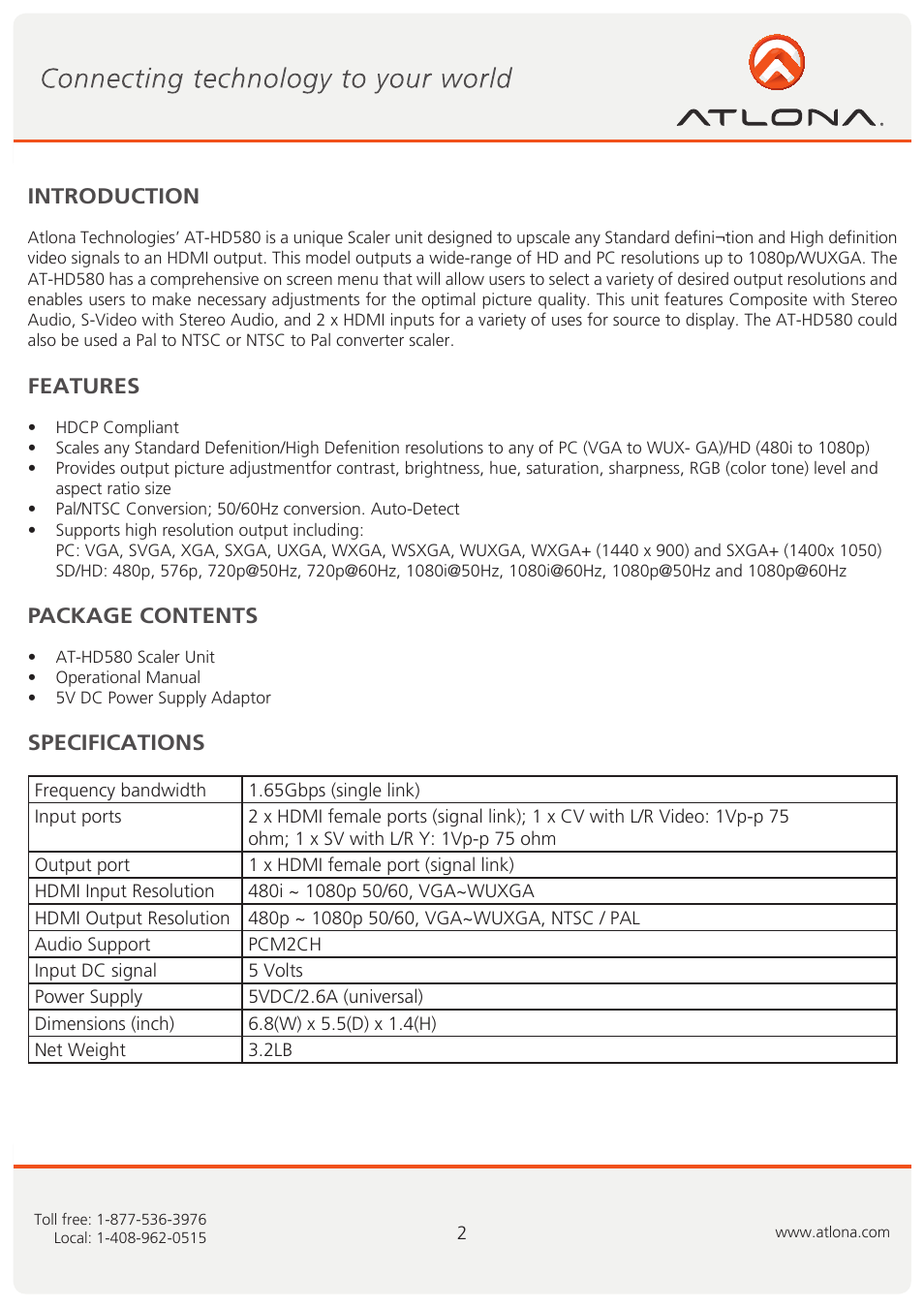 Atlona ATHD580 User Manual | Page 3 / 9