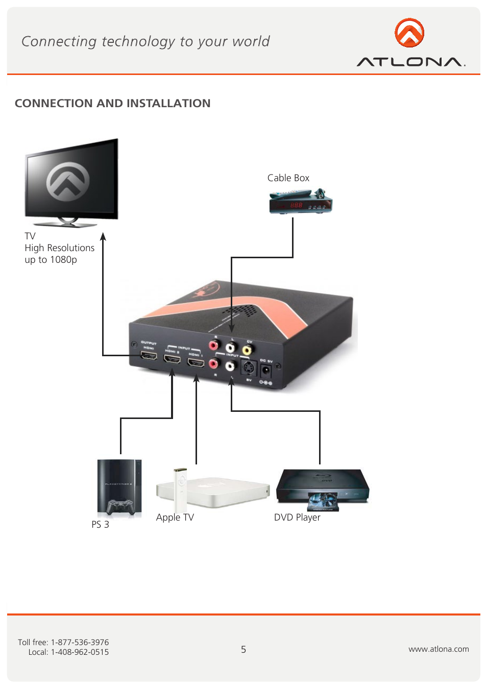 Connection and installation | Atlona ATHD580 User Manual | Page 6 / 9