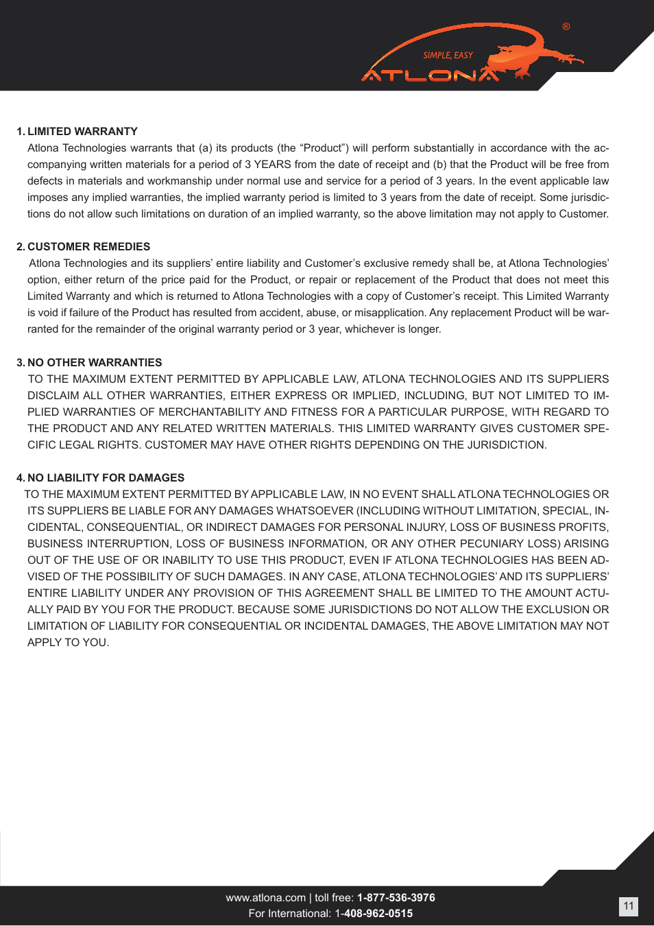 Atlona ATHD V42M User Manual | Page 11 / 12