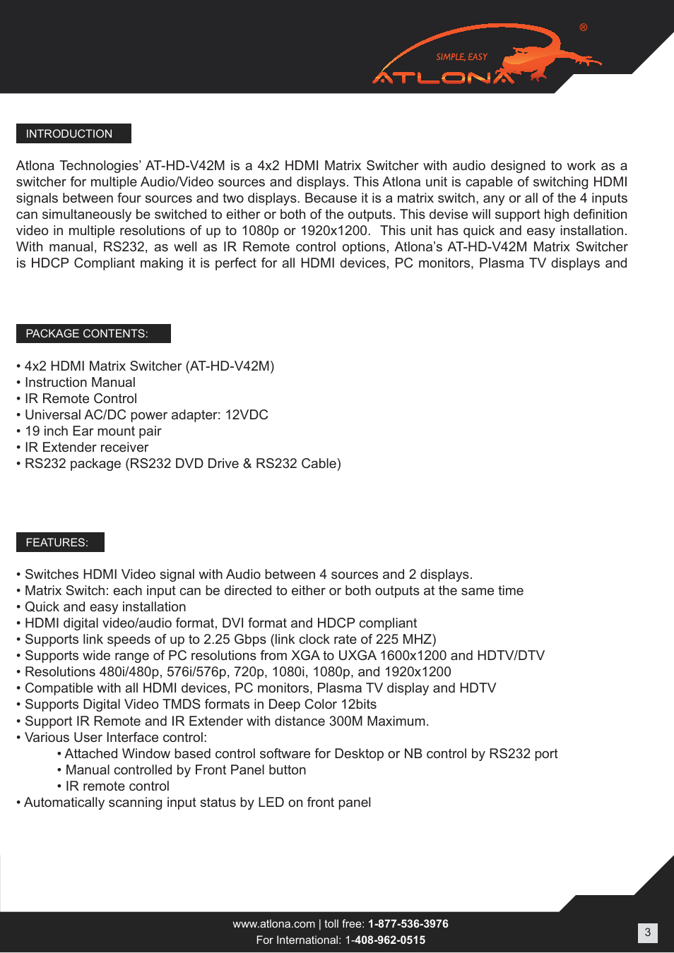 Atlona ATHD V42M User Manual | Page 3 / 12