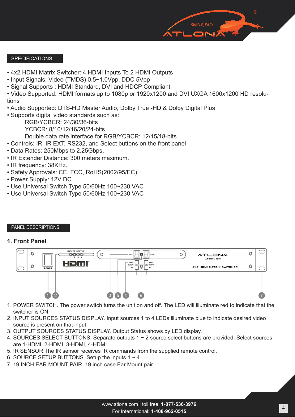 Atlona ATHD V42M User Manual | Page 4 / 12