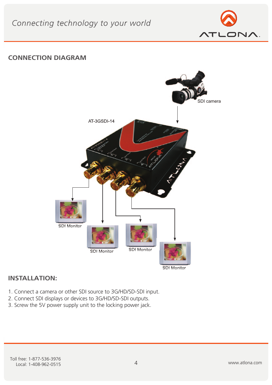 Connection diagram installation | Atlona AT3GSDI 14 User Manual | Page 5 / 9