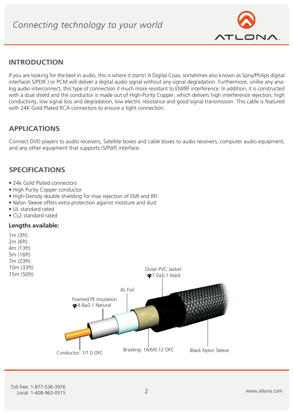Introduction applications specifications | Atlona AT22060 User Manual | Page 3 / 6