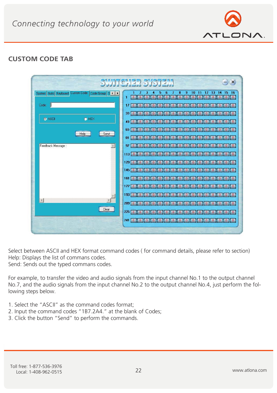 Custom code tab | Atlona AT VIDEO MATRIX User Manual | Page 23 / 33
