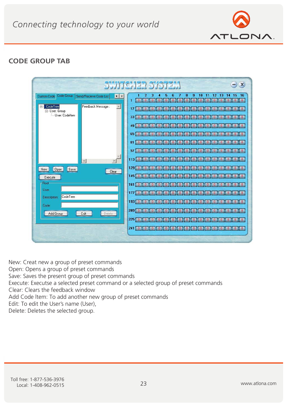 Code group tab | Atlona AT VIDEO MATRIX User Manual | Page 24 / 33