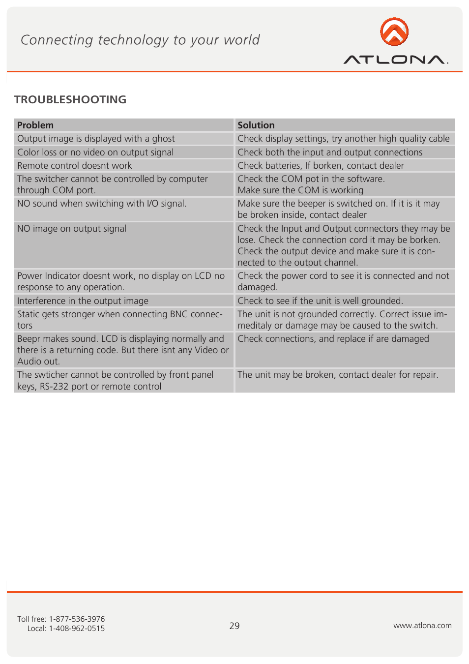 Atlona AT VIDEO MATRIX User Manual | Page 30 / 33