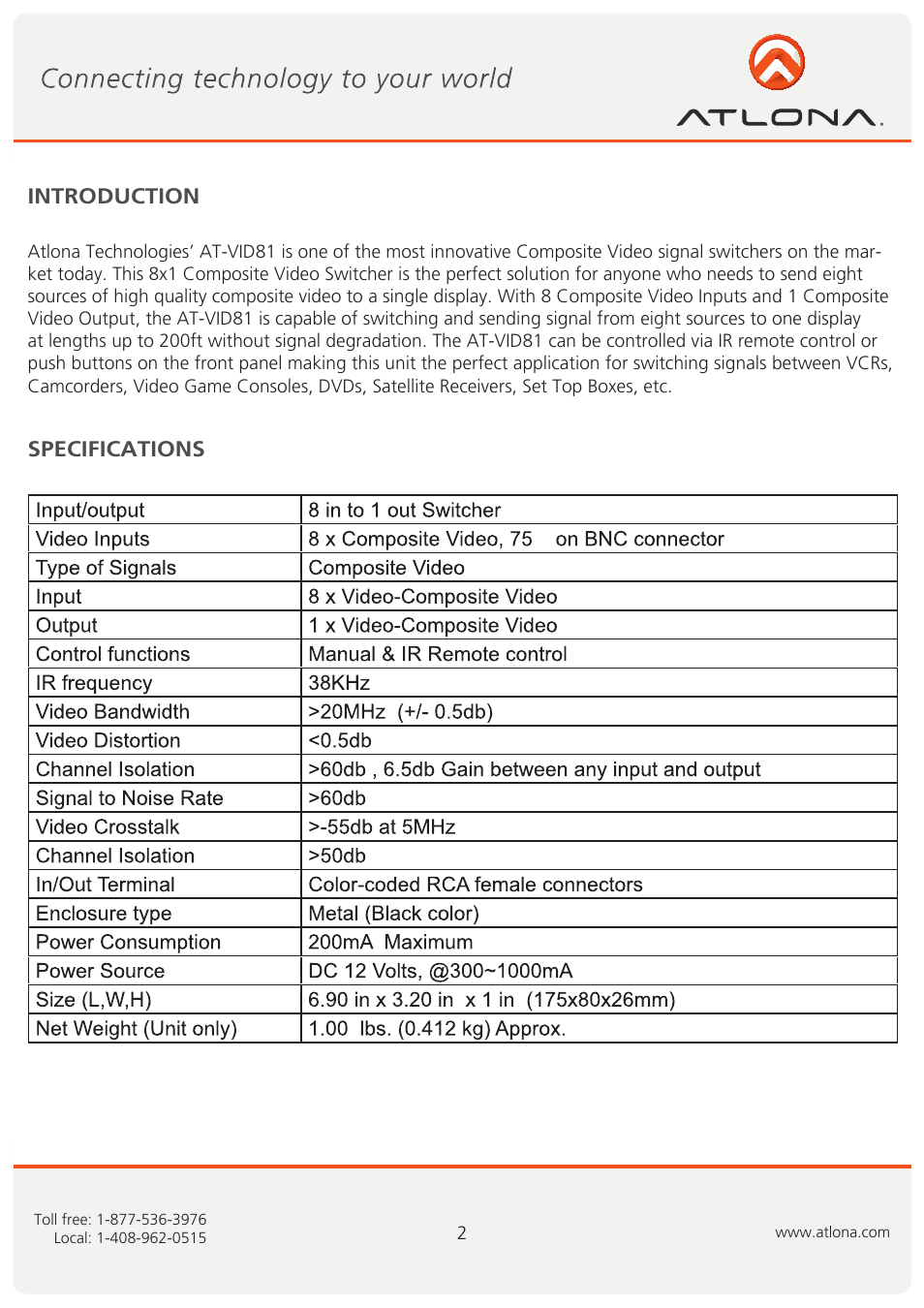 Atlona AT VID81 User Manual | Page 3 / 8