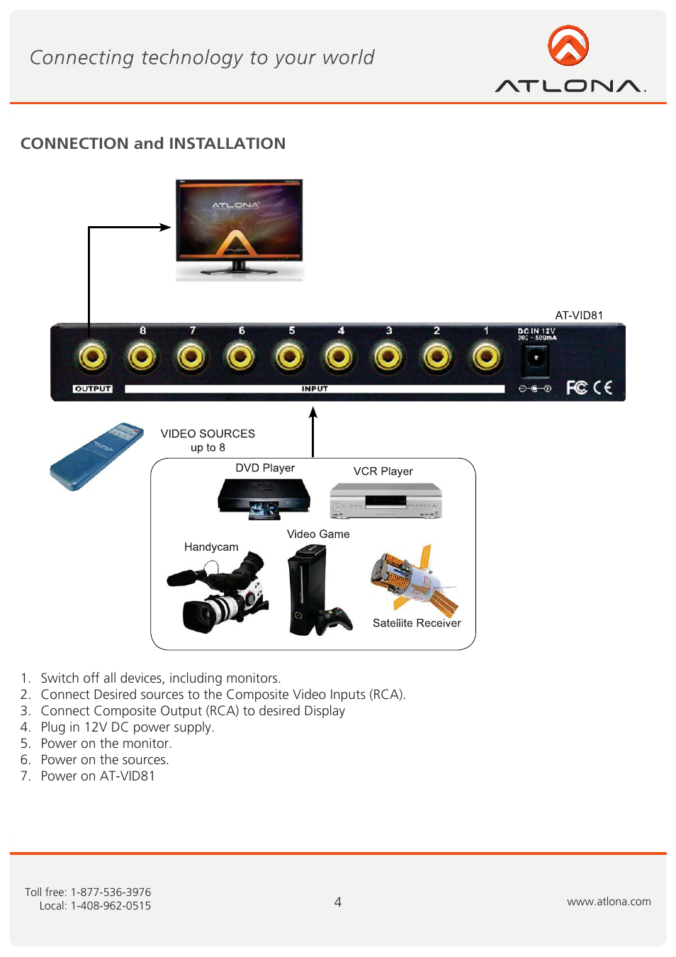 Connection and installation | Atlona AT VID81 User Manual | Page 5 / 8