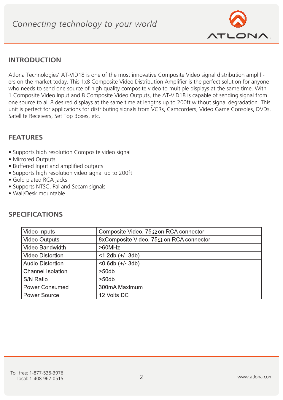 Atlona AT VID18 User Manual | Page 3 / 8