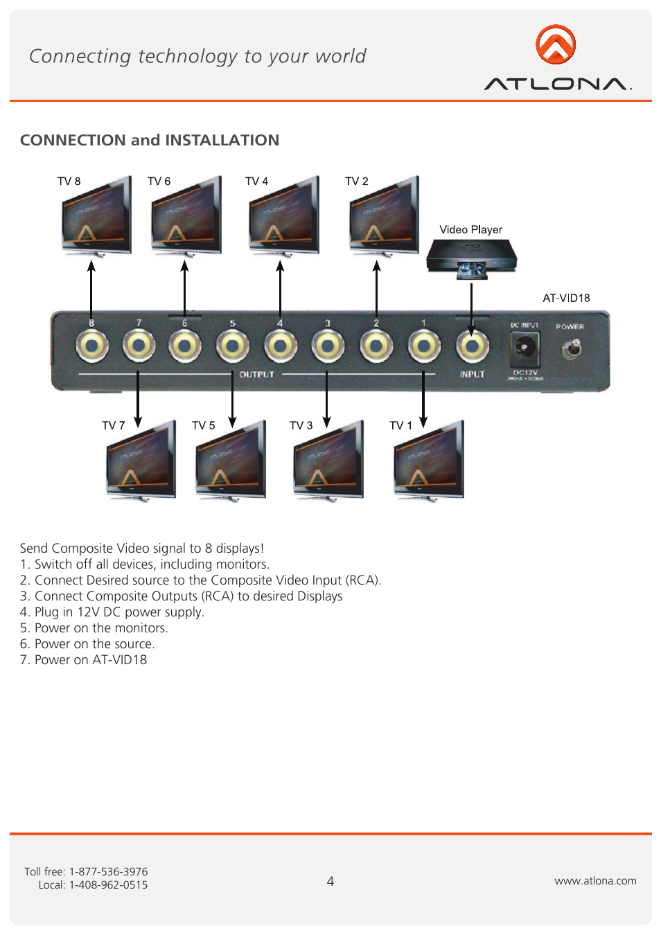 Connection and installation | Atlona AT VID18 User Manual | Page 5 / 8