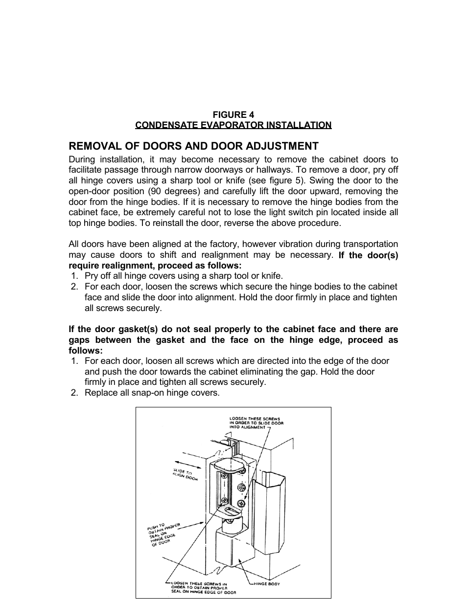 Removal of doors and door adjustment | Continental Refrigerator Refrigerators and Freezers User Manual | Page 10 / 36