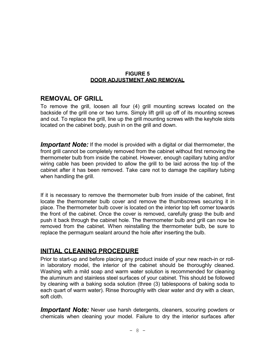 Removal of grill, Initial cleaning procedure | Continental Refrigerator Refrigerators and Freezers User Manual | Page 11 / 36