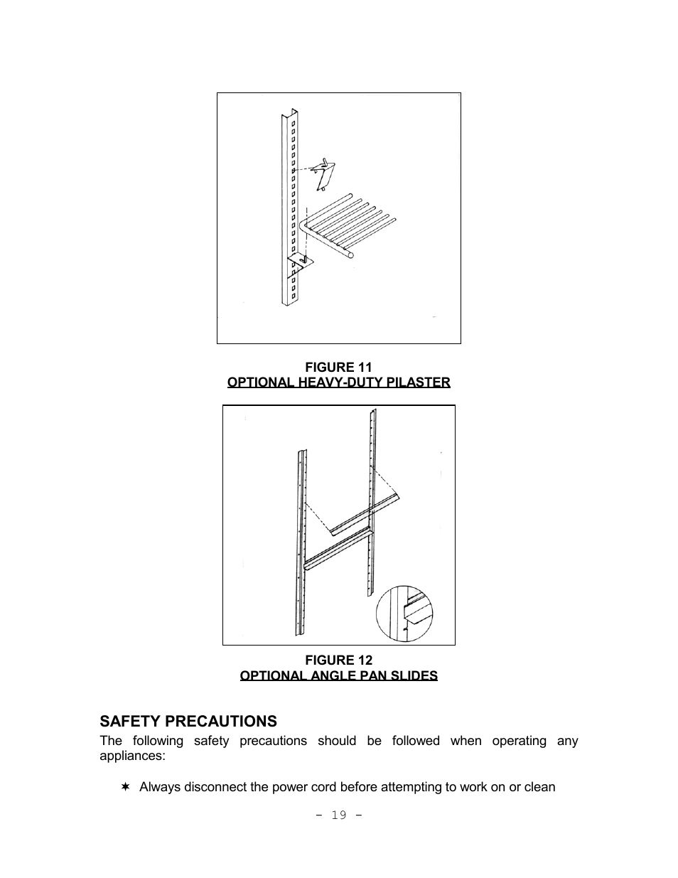 Optional angle pan slides, Safety precautions | Continental Refrigerator Refrigerators and Freezers User Manual | Page 22 / 36