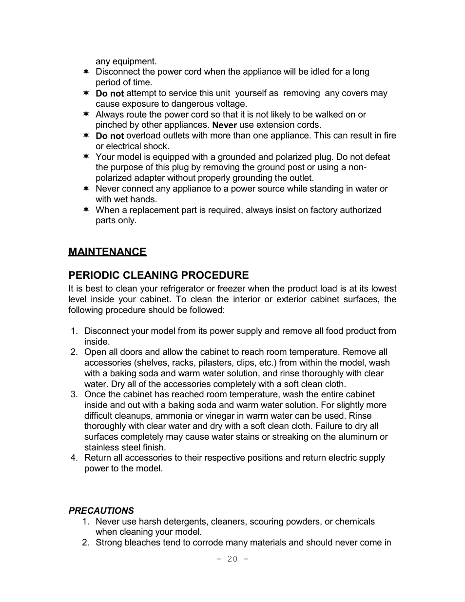 Maintenance, Periodic cleaning procedure | Continental Refrigerator Refrigerators and Freezers User Manual | Page 23 / 36