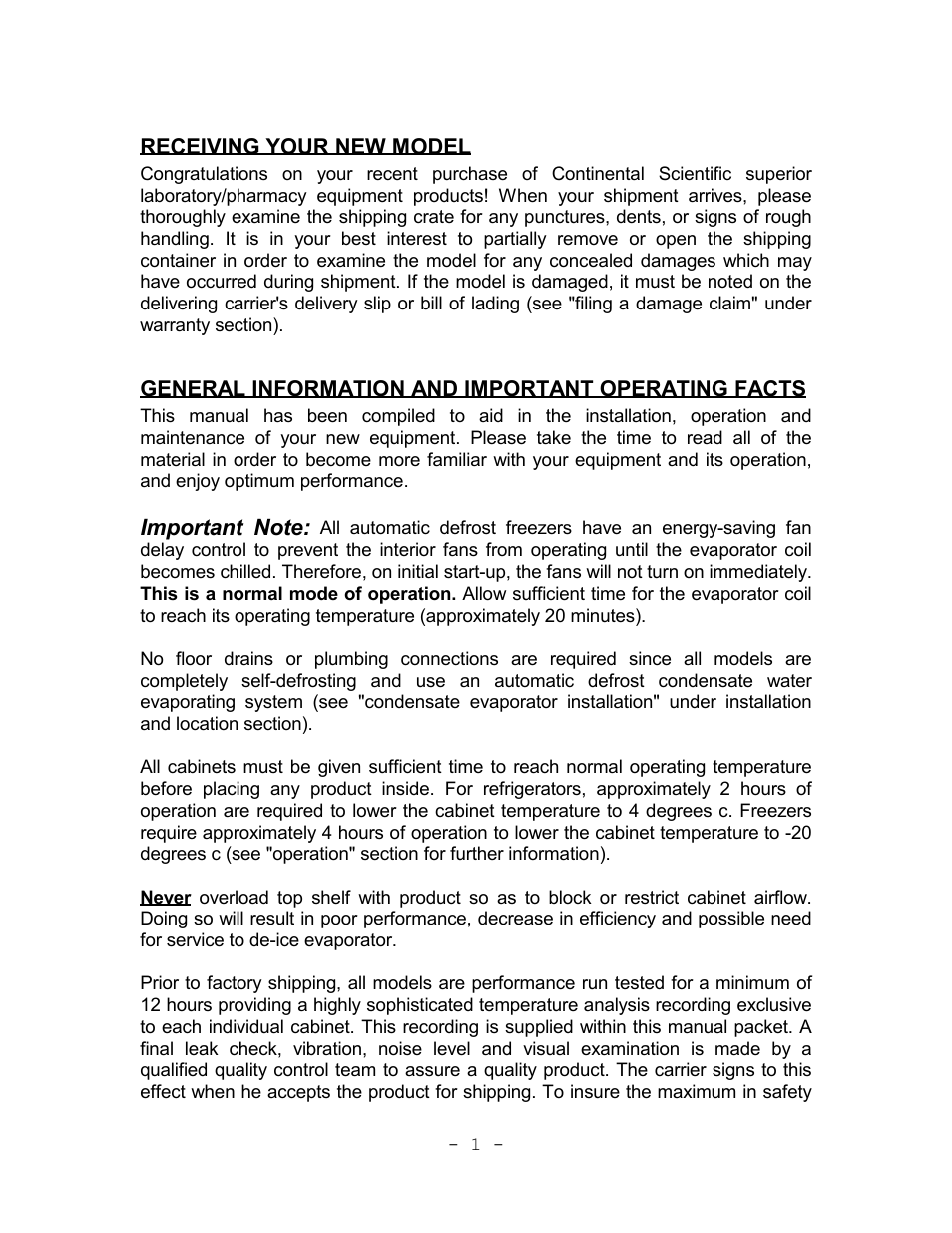 Receiving your new model, General information and important operating facts | Continental Refrigerator Refrigerators and Freezers User Manual | Page 4 / 36