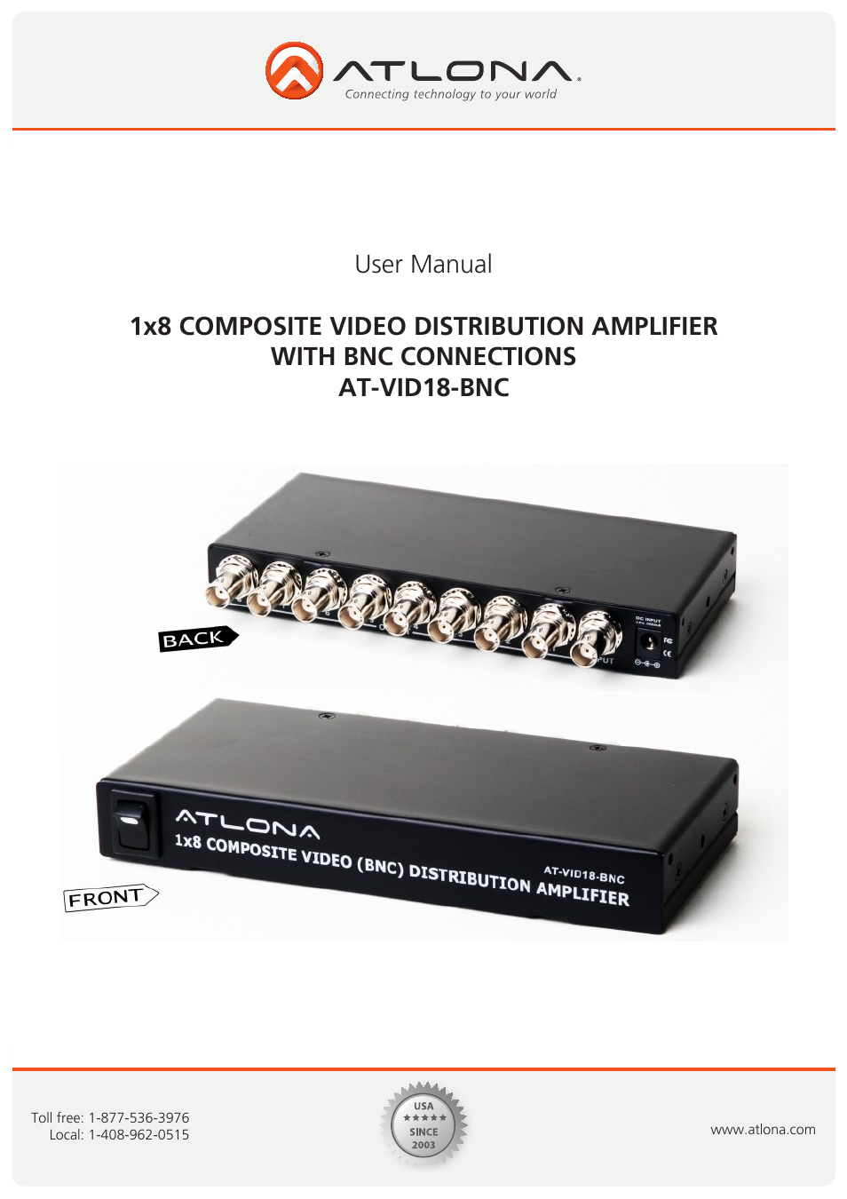 Atlona AT VID18 BNC User Manual | 8 pages