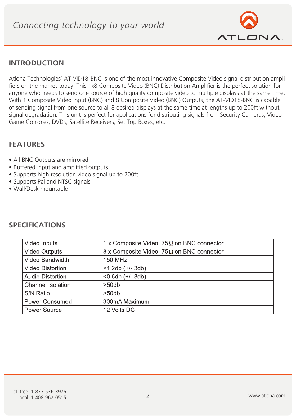 Atlona AT VID18 BNC User Manual | Page 3 / 8