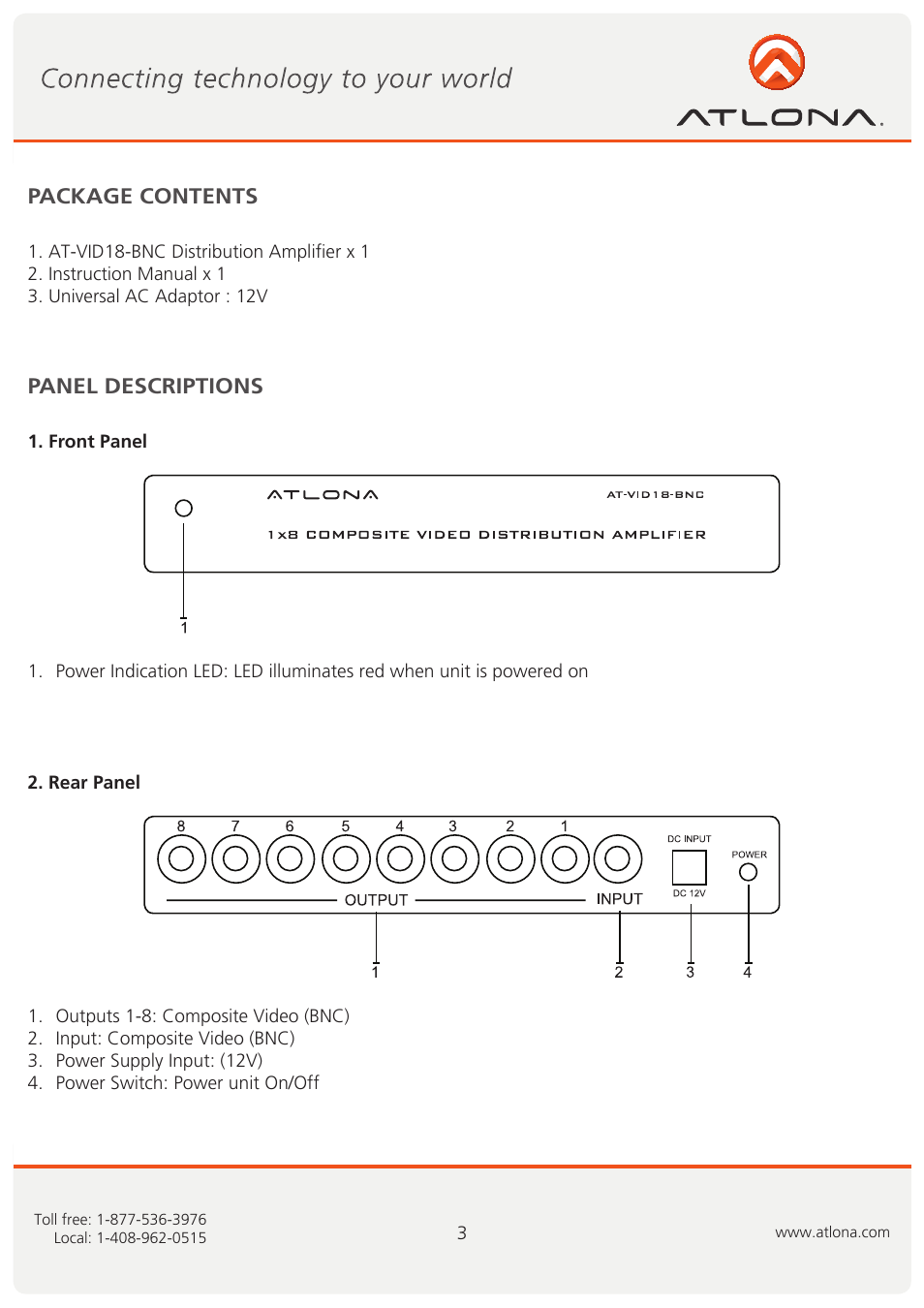 Atlona AT VID18 BNC User Manual | Page 4 / 8