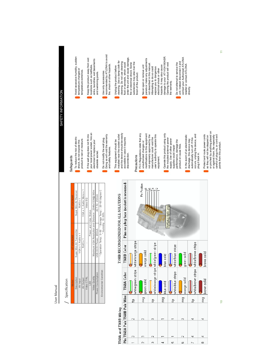 User manual, Specification | Atlona AT VGA180ASR User Manual | Page 6 / 7