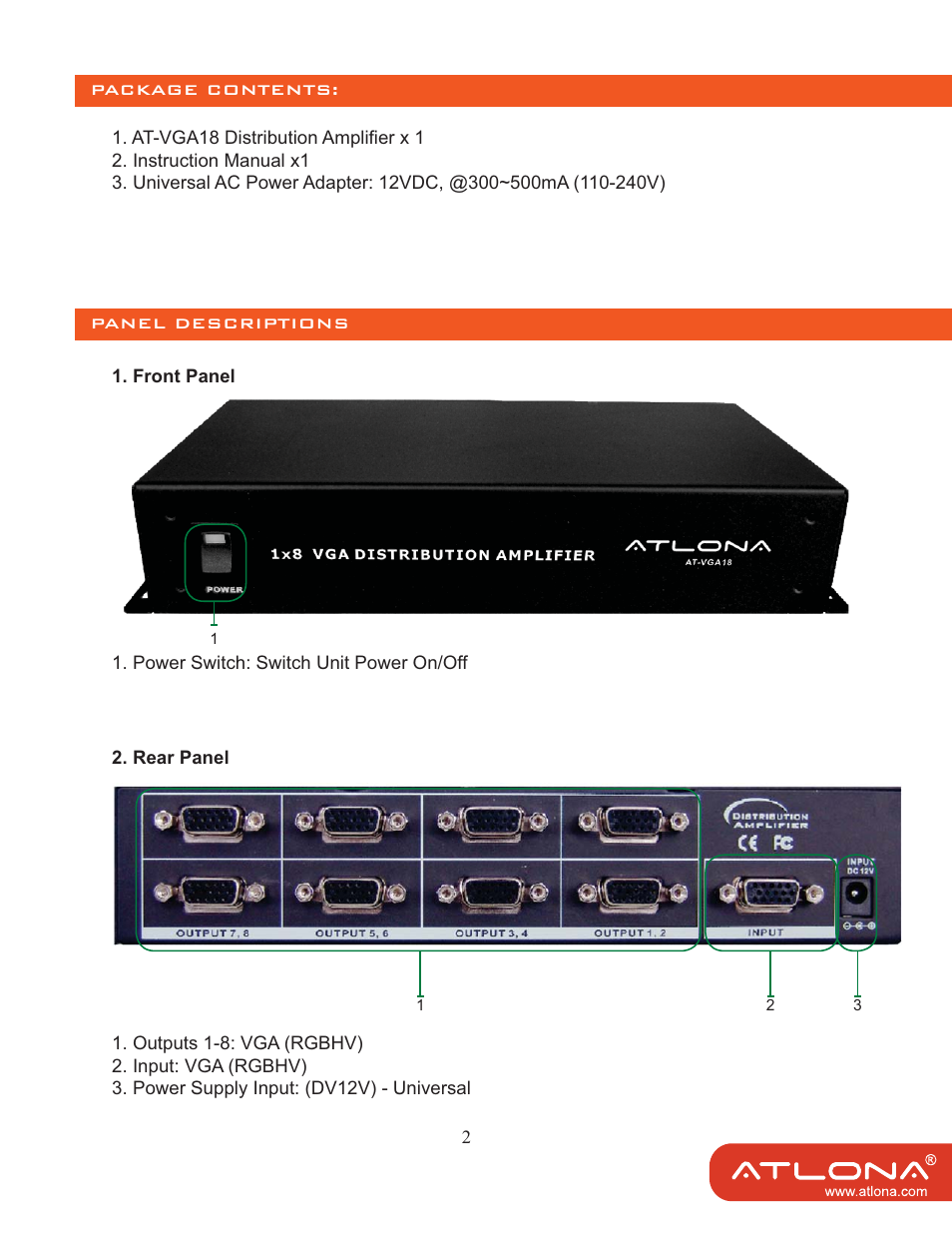 Atlona AT VGA18 User Manual | Page 4 / 8