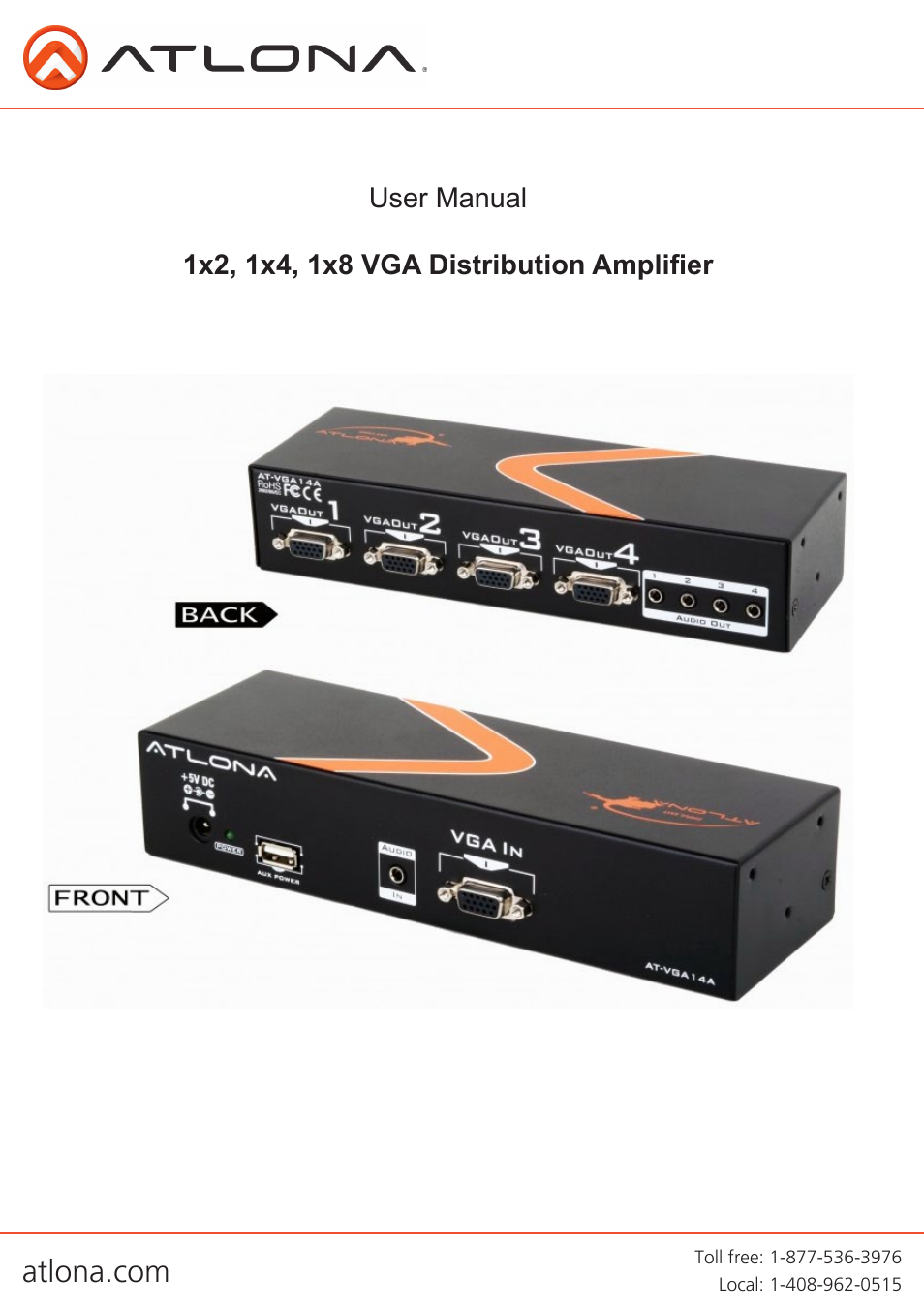 Atlona AT VGA12A 14A 18A User Manual | 8 pages