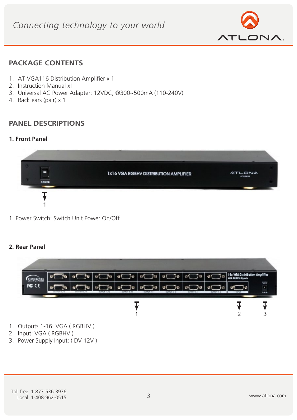 Atlona AT VGA116 User Manual | Page 4 / 8