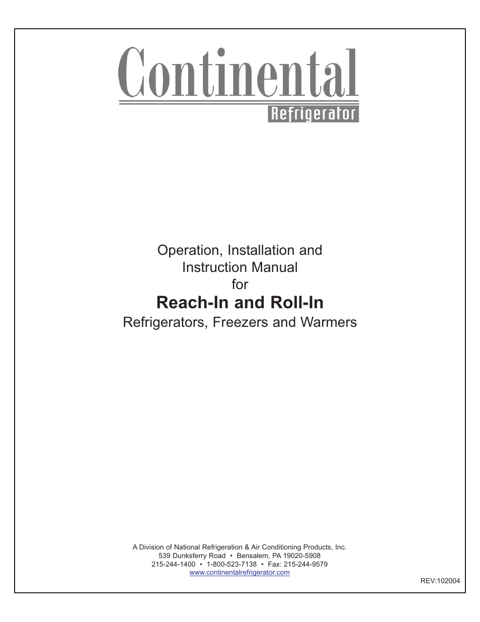 Continental Refrigerator 102004 User Manual | 39 pages