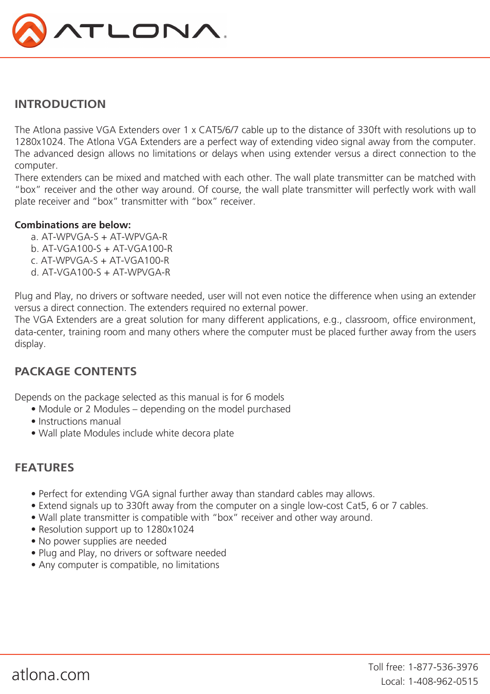 Atlona AT VGA100 WPVGA User Manual | Page 3 / 10