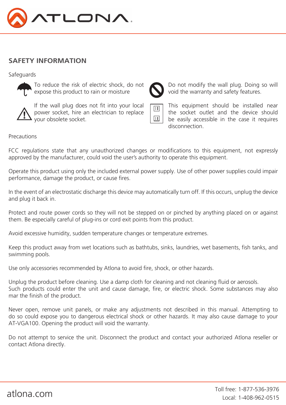 Atlona AT VGA100 WPVGA User Manual | Page 8 / 10