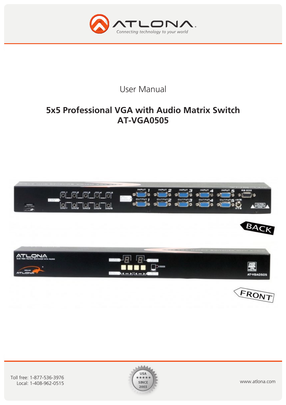 Atlona AT VGA0505 User Manual | 15 pages