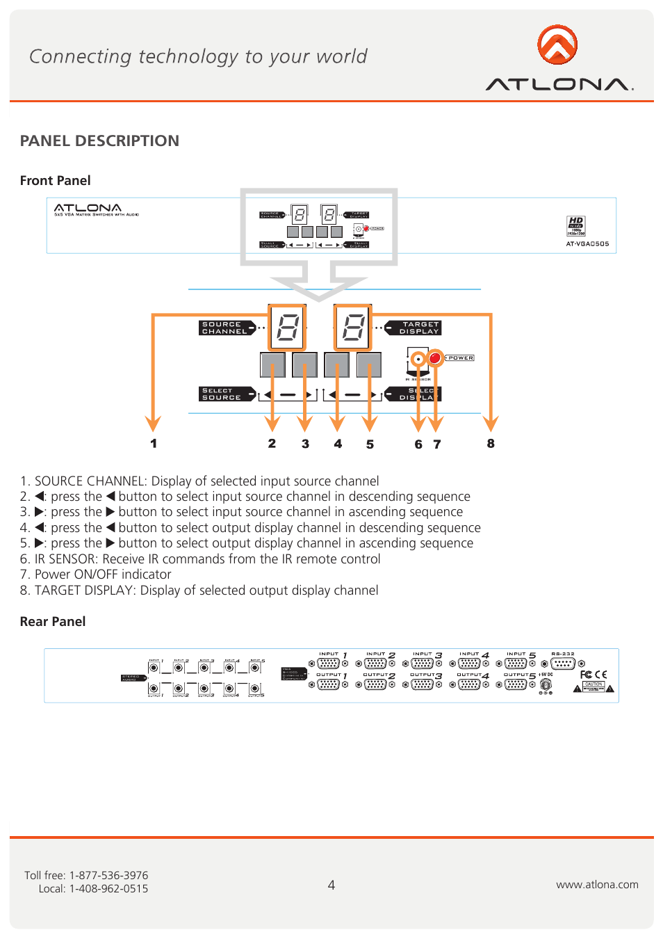 Panel description | Atlona AT VGA0505 User Manual | Page 5 / 15